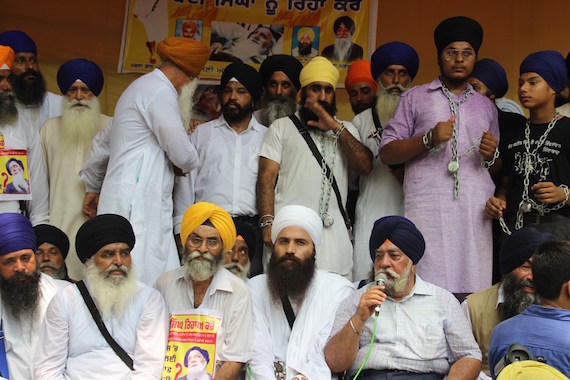 A view of protest demonstration at Jantar Mantar