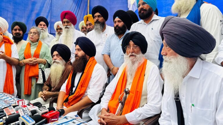 Simranjit Singh Mann, Paramjit Singh Mand, Kanwarpal Singh and Bhai Harien Singh during press conference at Amritsar on 5th July 2025