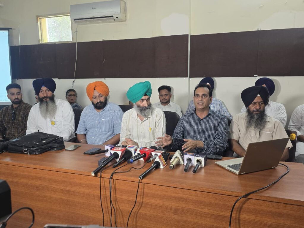 Public Action Committee (PAC) members addressing the media during a press conference in Ludhiana on September 8, 2025,