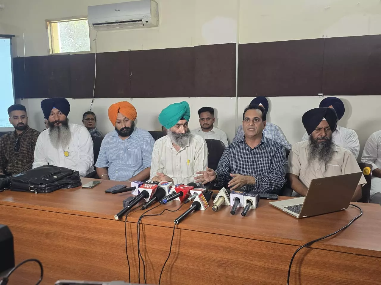 Public Action Committee (PAC) members addressing the media during a press conference in Ludhiana on September 8, 2025,