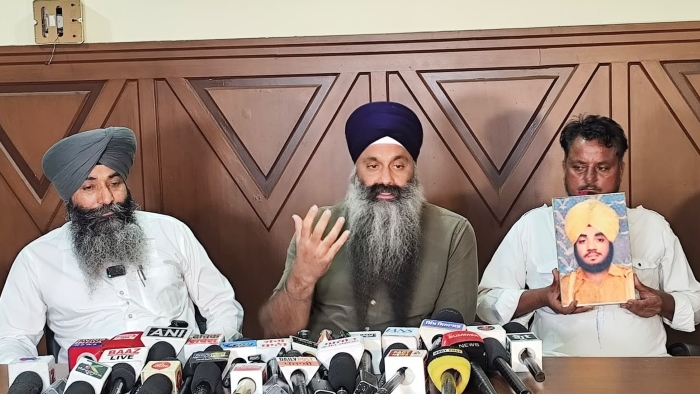 Barrister Satnam Singh Bains of Punjab Documentation and Advocacy Project (Punjab Disappeared) addressing the press conference at Amritsar on 23 July 2026
