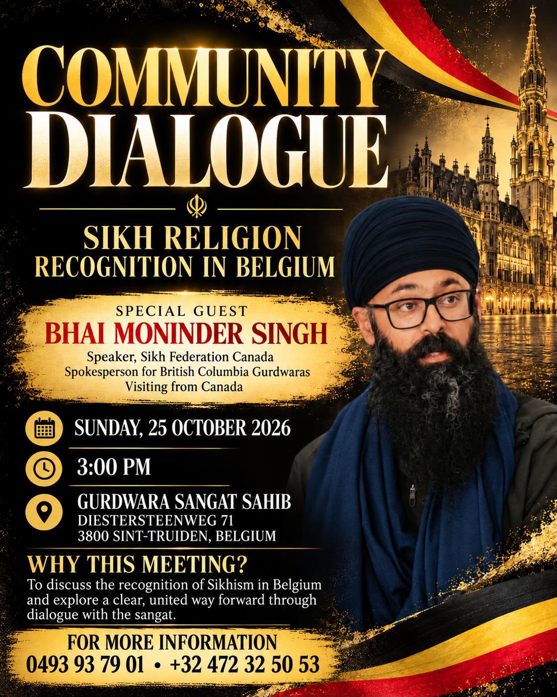 Belgian Sikh community to discuss official recognition of Sikhism in Belgium on October 25.