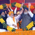Sukhbir Badal, Bikram Majithia, Narindra Modi, Parkash Singh Badal and Raj Nath Singh during Jagraon Rally [February 23, 2014]
