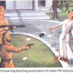 A sketch/painting depicting assassination of Indian PM Indira Gandhi