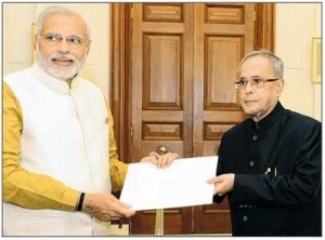 Narendra Modi with Pranab Mukharjee [May 20, 2014]
