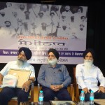 (L to R) S. Rajwinder Singh Rahi, Dr. Darshan Singh Tatla, S. Ajmer Singh during a Seminar on Gadhar Movement at Kalaa Bhawan, Punjabi University, Patiala on April 04, 2013