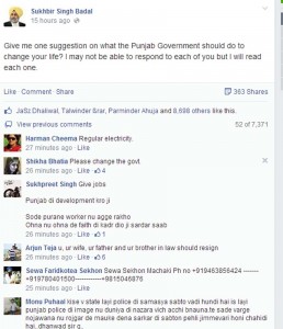 A screenshot from Sukhbir Badal's Facebook Fans page