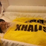 Professor Uday Singh’s body was draped with the flag of Khalistan at the public viewing—his support for Khalistan was strong throughout his life.